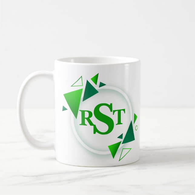 3 Initial Monogram Letter Green White Circle Leaf  Coffee Mug (Left)