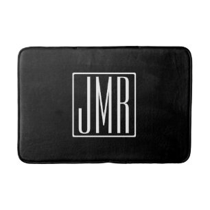 3 Initials Monogram Black & White (or diy colour Bath Mat