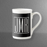 3 Initials Monogram | Black & White (or diy colour Bone China Mug<br><div class="desc">Your three initials monogrammed.</div>