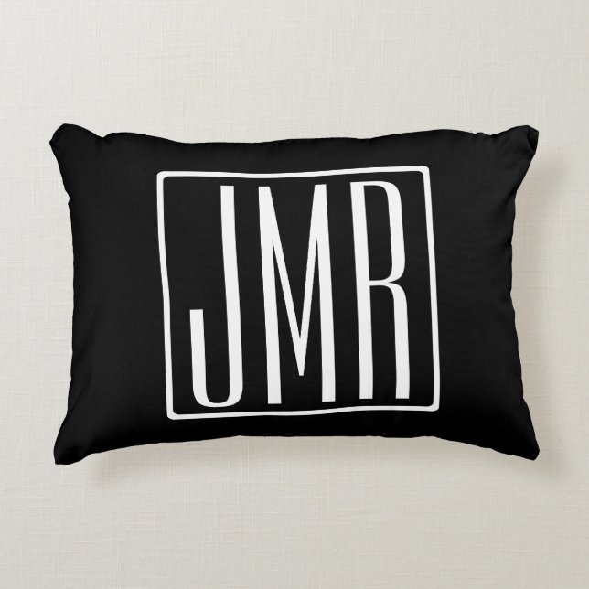 3 Initials Monogram | Black & White (or diy colour Decorative Cushion (Front)