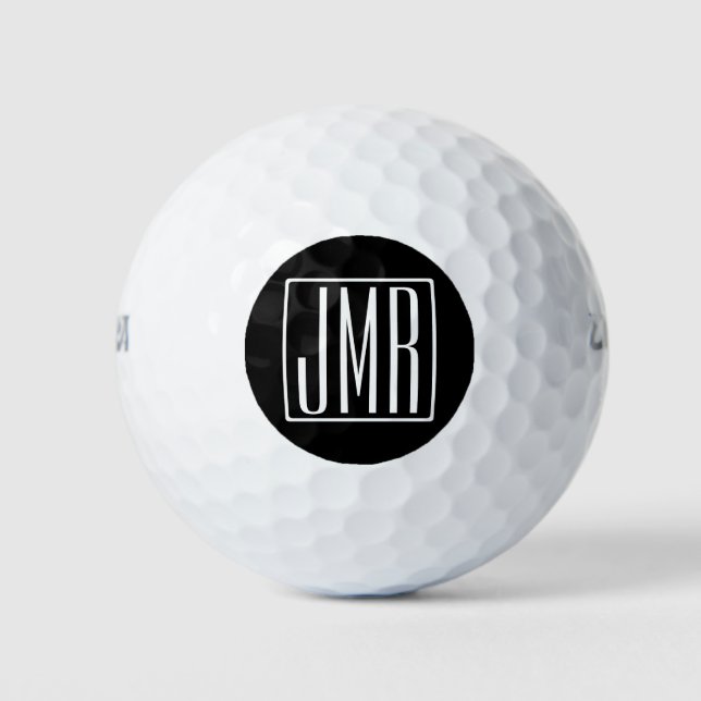 3 Initials Monogram | Black & White (or diy colour Golf Balls (Front)