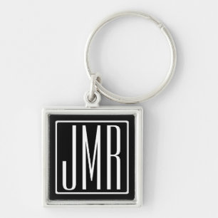 3 Initials Monogram   Black & White (or diy colour Key Ring