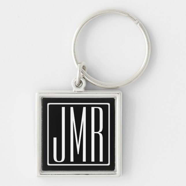 3 Initials Monogram | Black & White (or diy colour Key Ring (Front)