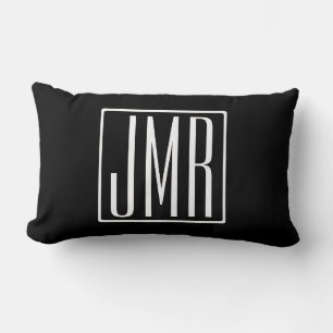 3 Initials Monogram   Black & White (or diy colour Lumbar Cushion