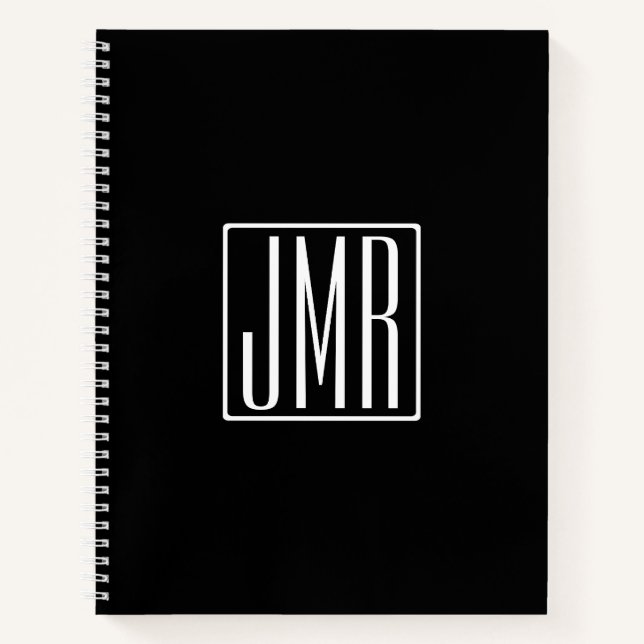 3 Initials Monogram | Black & White (or diy colour Notebook (Front)
