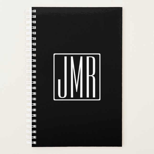 3 Initials Monogram | Black & White (or diy colour Planner (Front)