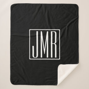 3 Initials Monogram Black & White (or diy colour Sherpa Blanket