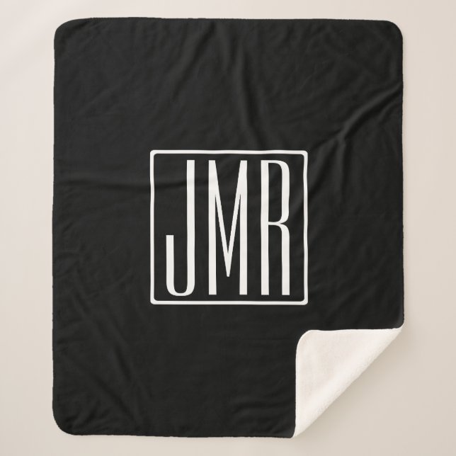 3 Initials Monogram | Black & White (or diy colour Sherpa Blanket (Front)