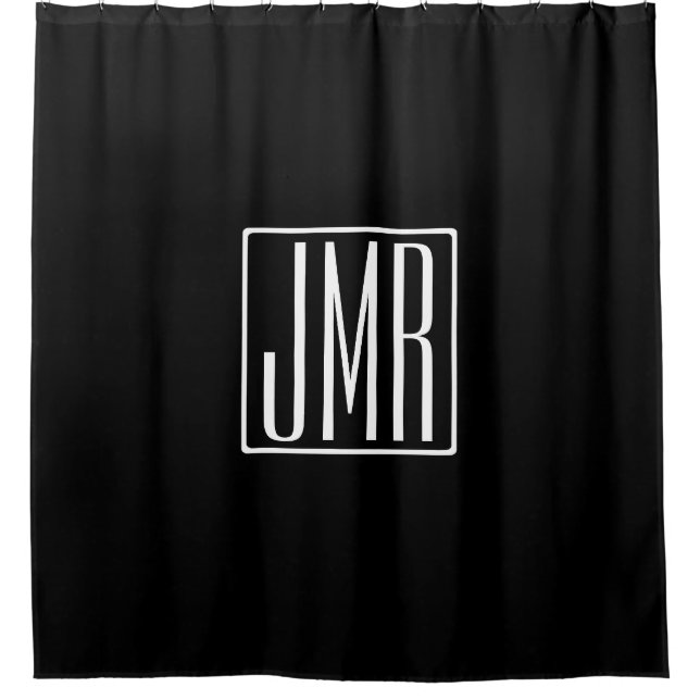 3 Initials Monogram | Black & White (or diy colour Shower Curtain (Front)