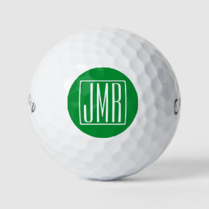 3 Initials Monogram Green & White Golf Balls