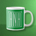 3 Initials Monogram | Green & White Large Coffee Mug<br><div class="desc">Customise with your initials.</div>