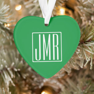 3 Initials Monogram   Green & White Ornament