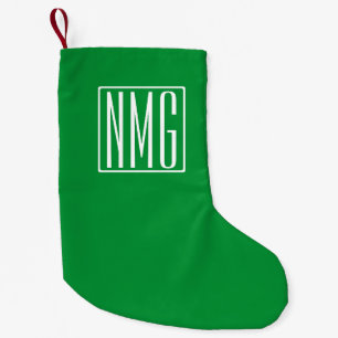 3 Initials Monogram   Green & White Small Christmas Stocking
