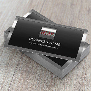 3 initials Monogram Modern Metal Framed Business Card