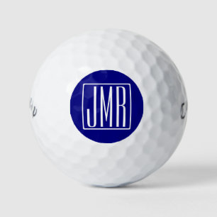 3 Initials Monogram Navy Blue & White Golf Balls