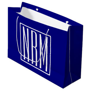3 Initials Monogram Navy Blue & White Large Gift Bag