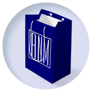3 Initials Monogram   Navy Blue & White Medium Gift Bag