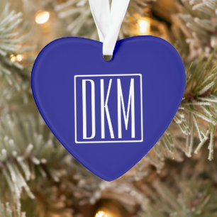 3 Initials Monogram   Navy Blue & White Ornament