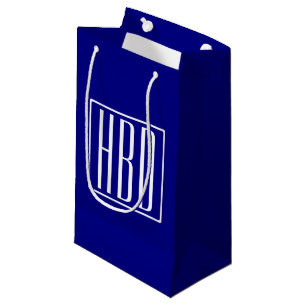 3 Initials Monogram Navy Blue & White Small Gift Bag