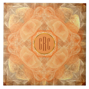 3 initials Monogram Orange Lace Ceramic Tile