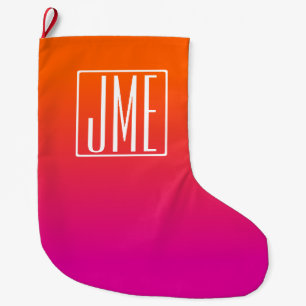 3 Initials Monogram   Orange Pink Gradient Large Christmas Stocking