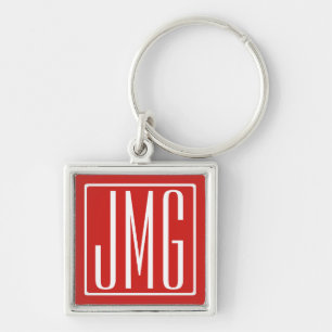 3 Initials Monogram   Red & White (or diy colour) Key Ring