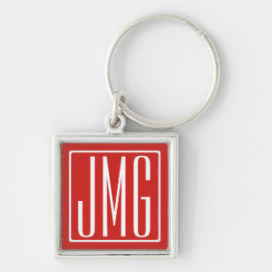 3 Initials Monogram   Red & White (or diy colour) Key Ring