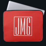 3 Initials Monogram | Red & White (or diy colour) Laptop Sleeve<br><div class="desc">Your three initials monogrammed.</div>