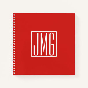 3 Initials Monogram Red & White (or diy colour) Notebook