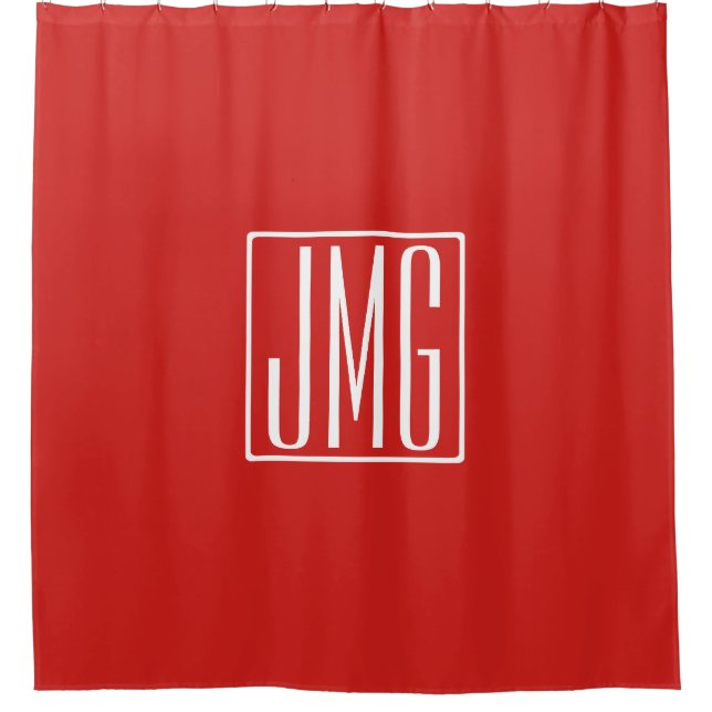 3 Initials Monogram | Red & White (or diy colour) Shower Curtain (Front)