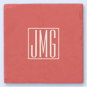 3 Initials Monogram   Red & White (or diy colour) Stone Coaster