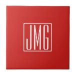 3 Initials Monogram | Red & White (or diy colour) Tile<br><div class="desc">Your three initials monogrammed.</div>