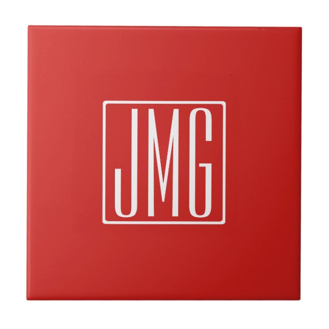 3 Initials Monogram | Red & White (or diy colour) Tile (Front)