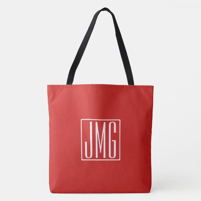 3 Initials Monogram | Red & White (or diy colour) Tote Bag (Front)