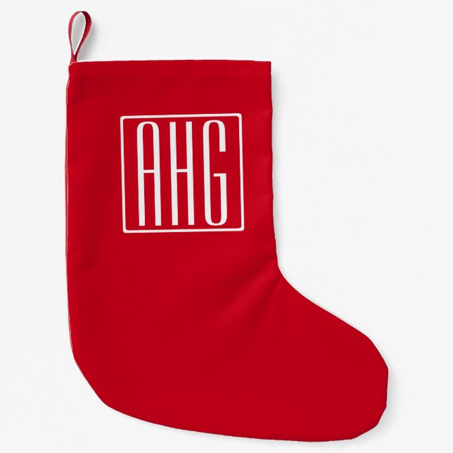 3 Initials Monogram | Red & White Small Christmas Stocking (Front)