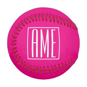 3 Initials Monogram   White On Hot Pink Baseball
