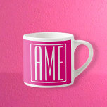 3 Initials Monogram | White On Hot Pink Espresso Cup<br><div class="desc">Cool & modern.</div>