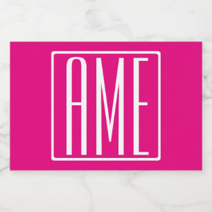 3 Initials Monogram   White On Hot Pink Food Label