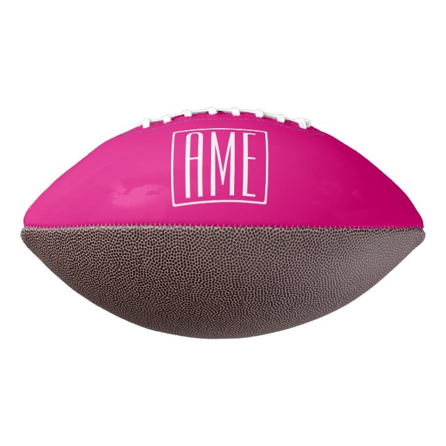 3 Initials Monogram | White On Hot Pink Football (Rotated 270)