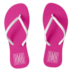 3 Initials Monogram   White On Hot Pink Jandals