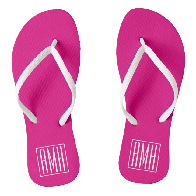 3 Initials Monogram | White On Hot Pink Jandals (Footbed)