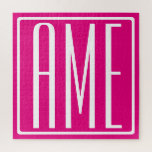 3 Initials Monogram | White On Hot Pink Jigsaw Puzzle<br><div class="desc">Cool & modern.</div>