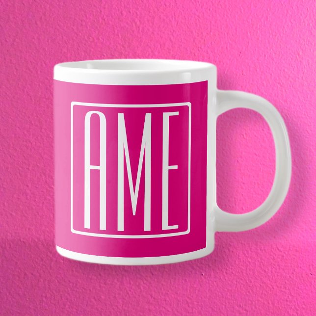 3 Initials Monogram | White On Hot Pink Large Coffee Mug (Creator Uploaded)