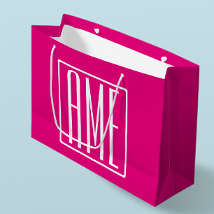 3 Initials Monogram White On Hot Pink Large Gift Bag