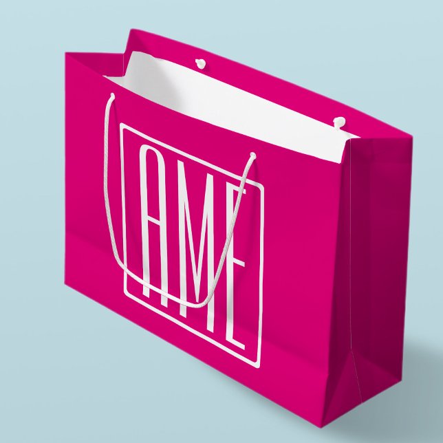 3 Initials Monogram | White On Hot Pink Large Gift Bag (Creator Uploaded)