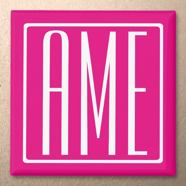 3 Initials Monogram | White On Hot Pink Magnet (Creator Uploaded)