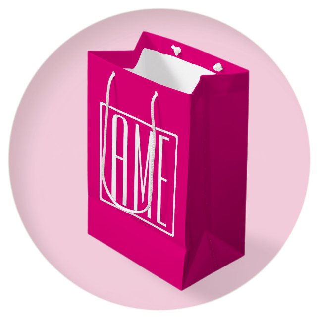 3 Initials Monogram | White On Hot Pink Medium Gift Bag (Creator Uploaded)