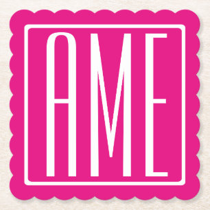 3 Initials Monogram   White On Hot Pink Paper Coaster