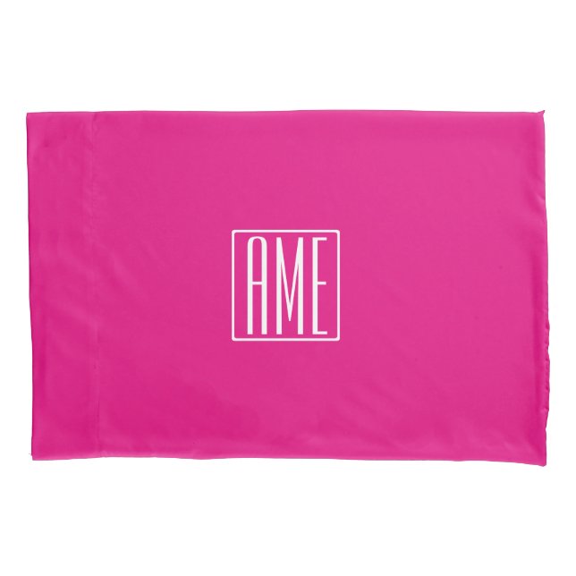 3 Initials Monogram | White On Hot Pink Pillowcase (Front)