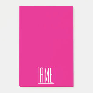 3 Initials Monogram   White On Hot Pink Post-it Notes